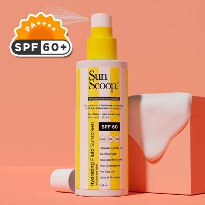 SunScoop Sunscreen – SPF 60 PA++++ Hydrating Fluid Sunscreen | UV Filter Zinc Oxide | No White Cast (125 ml)