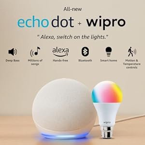Amazon Echo Dot (5th Gen) with Wipro 9W LED Smart Color Bulb