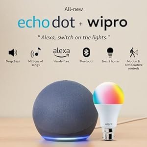 Amazon Echo Dot (5th Gen) with Wipro 9W LED Smart Color Bulb
