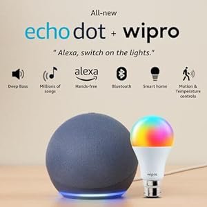 Amazon Echo Dot (5th Gen) with Wipro 12W LED Smart Color Bulb