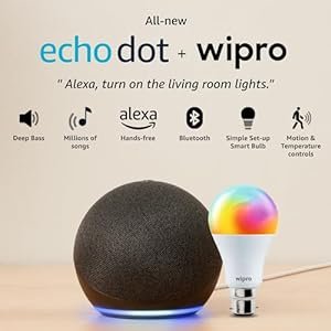 Amazon Echo Dot (5th Gen) with Wipro Simple Setup 9W LED Smart Color Bulb