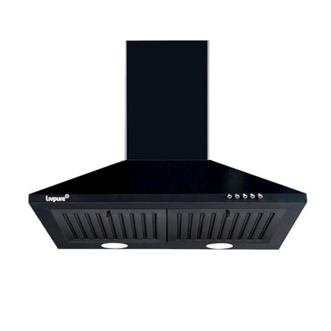 Livpure Alder 60 cm Kitchen Chimney – 1050 m3/hr Pyramid Design with Baffle Filter, Push Button Controls, and Dual LED Lamps (Black) | 5 Years Motor Warranty + 1 Year Comprehensive Warranty
