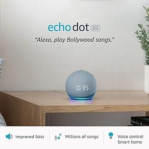 Amazon Echo Dot 4th Gen with Clock | Smart Speaker with LED Display and Alexa (Blue)
