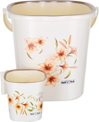 Nayasa Plastic Square Deluxe Bathroom Bucket (25 LTR) & Mug (1.5 LTR) Set in Cream – 23% off