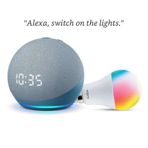 Amazon Echo Dot (4th Gen) with Clock and Wipro 12W LED Smart Color Bulb