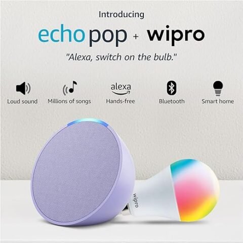 Amazon Echo Pop (Purple) Combo with Wipro 9W LED Smart Color Bulb