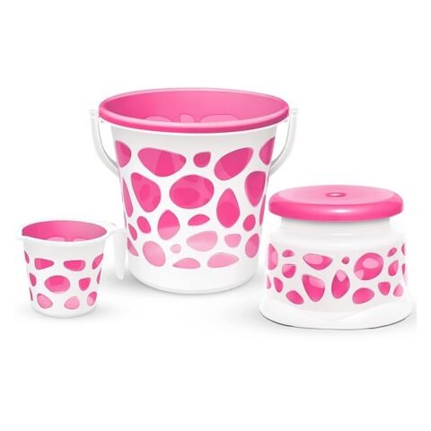 MILTON Spa 3 Piece Set, Pink | 25 Litres Bucket With Mug & Stool