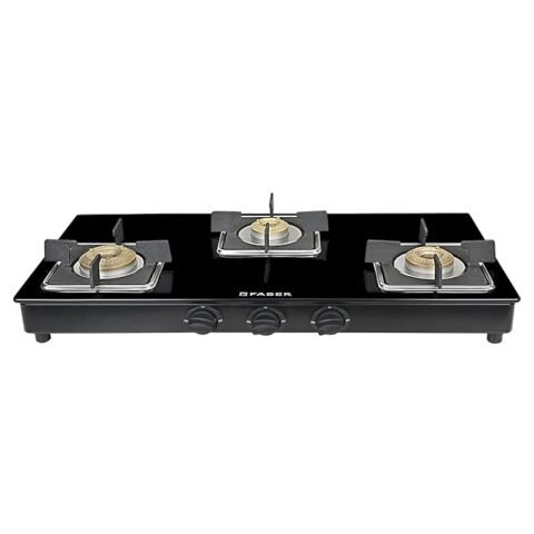 Faber Glass Top 3 Burner Gas Stove (Hob Cooktop Pearl 3BB BK) with Jumbo Burner and Diamond Coated Pan Support