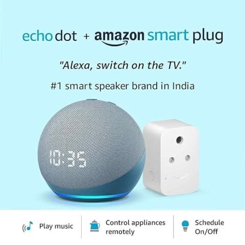Amazon Echo Dot (4th Gen, Blue) with Clock and Amazon Smart Plug