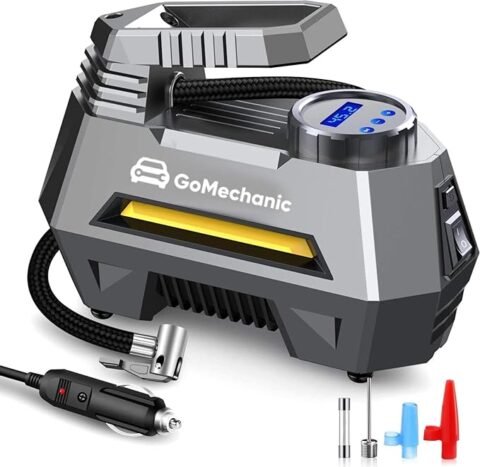 GoMechanic Digital Tyre Inflator for Car – 150 psi, 12V DC Portable Air Pump/Compressor with Digital Tyre Pressure Gauge