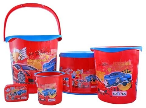 Nayasa Kids Printed Bathroom Set (5 Pcs) in Red (NB3239)