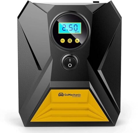 GoMechanic Digital Tyre Inflator for Car – 150 psi, 12V DC Portable Air Pump/Compressor with Digital Tyre Pressure Gauge