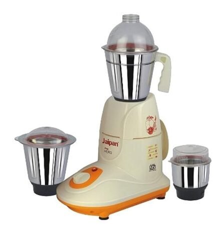 Jaipan Hero Mixer Grinder with 3 Stainless Steel Jars – Orange & Off White