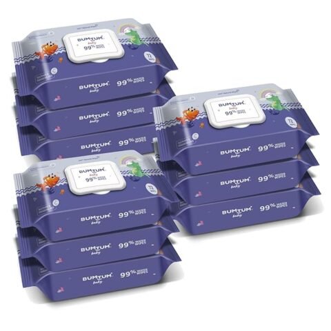 Bumtum Baby Gentle Water Soft Moisturizing Wet Wipes (Pack of 9, 72 Pcs)