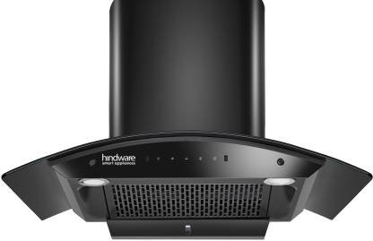 Hindware Smart Appliances Ripple 90 IN Auto Clean | Curved Glass | Filterless | Touch Control | Motion Sensor | 10 Years Motor Warranty | Energy Efficient LED Light | Powerful Suction | Wall Mounted Black 1350 CMH Chimney