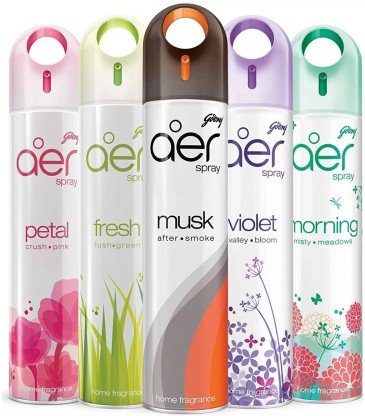 Godrej Aer PETALCRUSHPINK, FRESHLUSHGREEN, MUSKAFTERSMOKE, VOILETVELLYBLOOM, MORNINGMISTYMEADOWS Spray (5 x 240 ml)