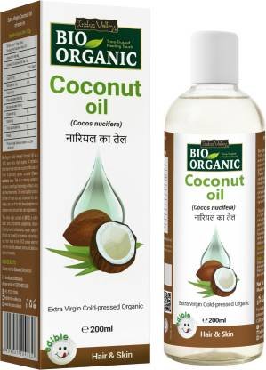 Indus Valley Bio Organic Extra Virgin Coconut Oil For Body, Hair, Skin & Baby Massage Oil Hair Oil (200 ml)