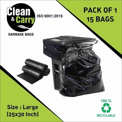 Clean & Carry Plastic Garbage Bags for House, Office, Malls (25 x 30 inch) – Pack of 15