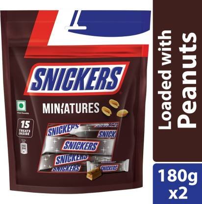 Snickers Miniatures Peanut Filled Chocolates Bars, Loaded with Nougat & Caramel (2 x 180 g)