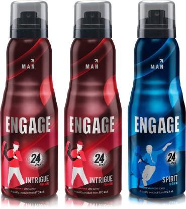 Engage Deo Combo 2 Intrigue for Him 165ml & 1 Spirit for Him 165 ml Deodorant Spray – For Men (495 ml, Pack of 3)
