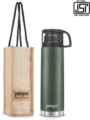 pexpo 24 Hrs Hot & Cold ISI Certified Vacuum Insulated Bottle Fererro With Jute Bag 500 ml Flask (Pack of 1, Green, Steel)