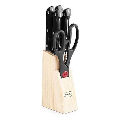 Pigeon by Stovekraft Angular Holder Shears Kitchen Knives 6 Piece Set with Wooden Block (Stainless Steel)