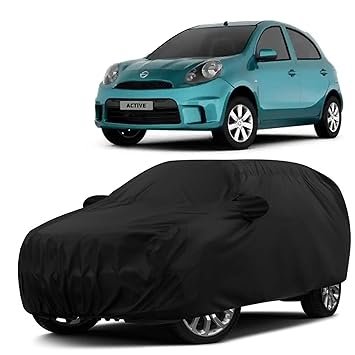 Sulfar 100% Water Resistant Car Body Cover Compatible with Mirror for Nissan Micra Active (Triple Stitched, Full Bottom Elastic, Black)