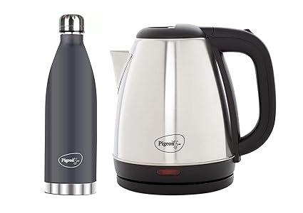 Pigeon 1.5 L Kettle With 1000 ml Aqua Flask (Pack of 2, Black, Steel)