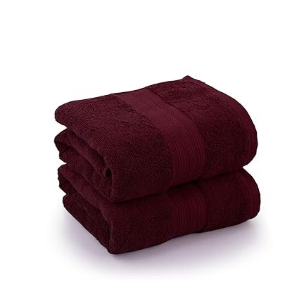 Himeya 100% Cotton Towels for Bath | 500 GSM | Bath Towel for Men/Women | 70 cms x 140 cms – Wine Red (Pack of 2)