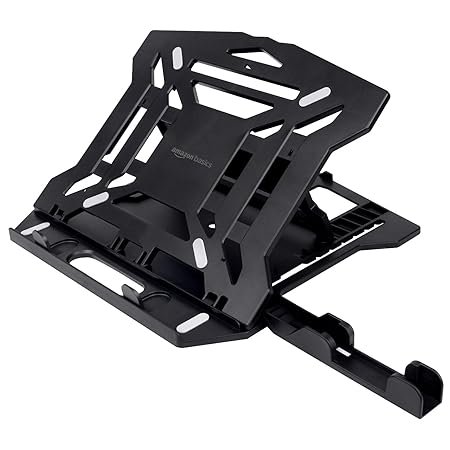 AmazonBasics 2-in-1 Laptop and Mobile Stand, Ergonomic, Adjustable Height, Anti-Slip Base, Heat Dissipation, Portable, Lightweight, Compatible with All Laptops Up to 15.6″ (Abs, Black)