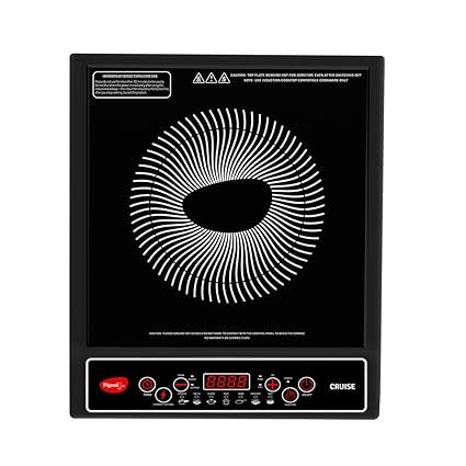 Pigeon by Stovekraft Cruise 1800 watt Induction Cooktop With Crystal Glass,7 Segments LED Display, Auto Switch Off – Black
