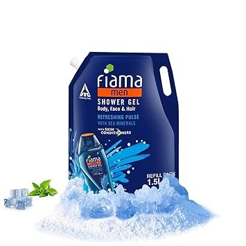 Fiama Men Body Wash Shower Gel Refreshing Pulse, 1.5L Body Wash Refill Pack for Men with Skin Conditioners & Sea Minerals for Moisturized Skin, Skin Friendly pH, For All Skin Types