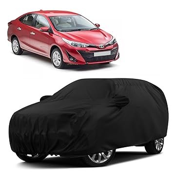 Sulfar 100% Water Resistant Car Body Cover Compatible with Mirror for Toyota Yaris (Triple Stitched, Full Bottom Elastic, Black)