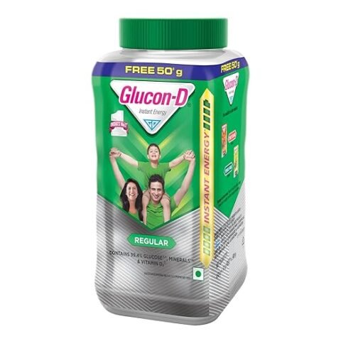 Glucon-D Regular Glucose Powder(450g+ 50g, Jar)| For Tasty Glucose Drink| Provides Instant Energy| Vitamin D2 Supports Immunity