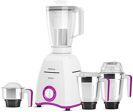 Havells Klassic 750 watts 4 Jar Mixer Grinder with 304 SS Blades, Large Size SS Jars, Break Resistant Polycarbonate Transparent Jar Lids With Twist & Lock Mechanism
