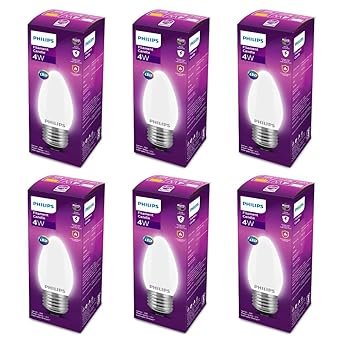 PHILIPS 4-Watt 400-lumen Frosted Candle E27 Base (Cool White, Pack of 6) – Decorative, Ambience for Chandeliers, Wall lights, Desk lamps, Floor lamps