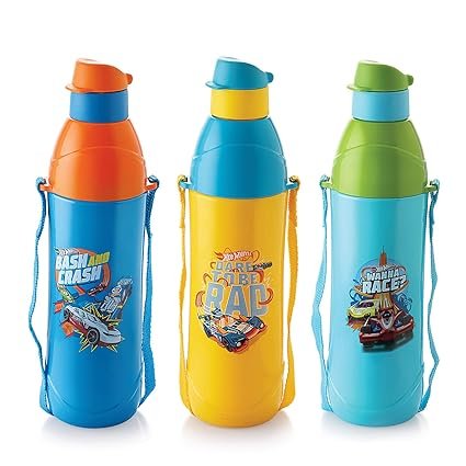 Cello Puro Junior Hot Wheel 600 | Water Bottle with Inner Steel and Outer Plastic | Insulated Water Bottle | Set of 6 | 470ml, Assorted