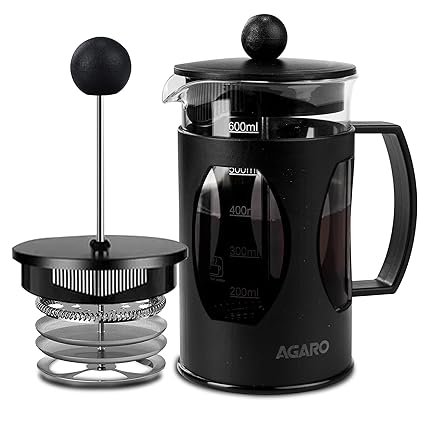Agaro Elite French Press Coffee And Tea Maker, Borosilicate Glass Body With Sleeves, Glass Carafe, BPA Free Plastic Lid Strainer, 600Ml
