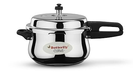 Butterfly Curve 5.5 Litres Pressure Cooker | Outer Lid | Stainless Steel | Induction & Gas Stove Compatible | ISI Certified | 5 Years Manufacturer’s Warranty