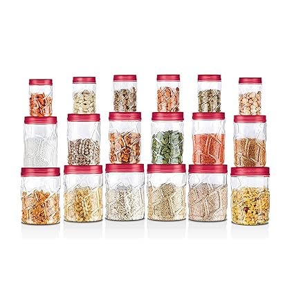 MILTON Vitro Airtight Pet Containers for Kitchen Storage, Food Grade, Stackable, Transparent Organizer Jars, Set Of 18