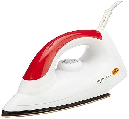 Amazon Basics 1000 Watt Dry Iron with Non-Stick Soleplate (Red and White)