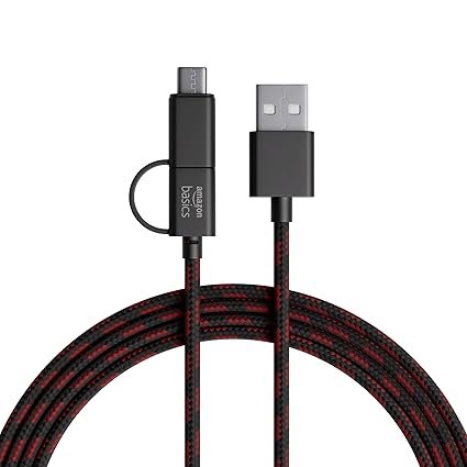 Amazon Basics 2-in-1 Type-C and Micro USB Braided Cable | 3A/18W Fast Charging & 480 Mbps Data Transfer | 1.2m, Tangle Free Cable