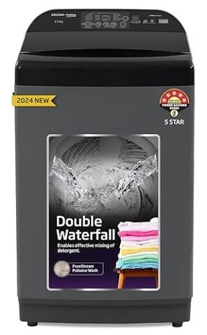 Voltas Beko, A Tata Product 11 Kg 5 Star Fully-Automatic Top Loading Washing Machine (2024 Model, WTL1106UEA / OBS1060, Grey, Double Waterfall Technology)