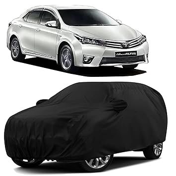 Sulfar 100% Water Resistant Car Body Cover Compatible with Mirror for Toyota Altis (Triple Stitched, Full Bottom Elastic, Black)