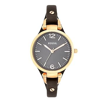 Fossil Leather Georgia Analog Grey Dial Women’s Watch – Es3077, Band Color: Brown