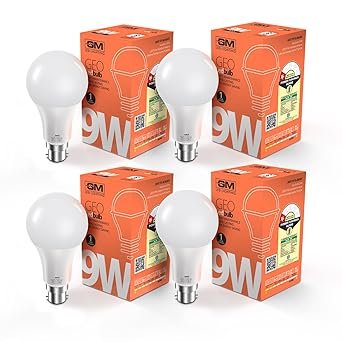 GM GEO 9 Watt LED BULB, 6500K White Cool Day Light Bulb Pack of 4