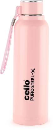 Cello Puro -X Benz 900 | PU Insulation | Leak Proof| Wide Mouth & Easy to Open | 730 ml Bottle (Pack of 1, Pink, Steel)