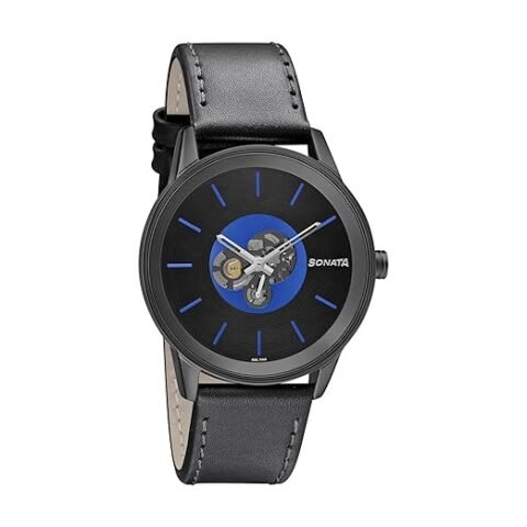 Sonata Quartz Multifunction Blue Dial Leather Strap Watch for Men – NR7133NL03