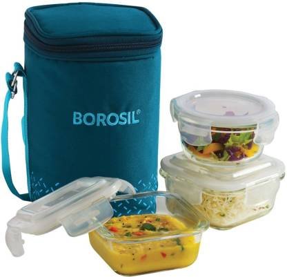 BOROSIL Teal Bag, 3 Pc (320 ml x 2 + 240ml x 1), Office Tiifin 3 Containers Lunch Box (880 ml)