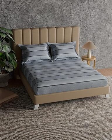 Himeya 100% Cotton 144 TC Bedsheet | Double Size Bedsheet – Denim Corner (Indigo Pinstripe)